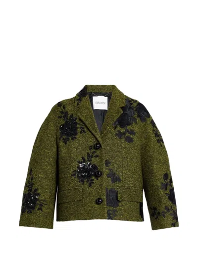 Erdem Embroidered Cropped Jacket In Green