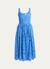 Erdem Cotton Lace Drop Waist Midi Dress In Blue