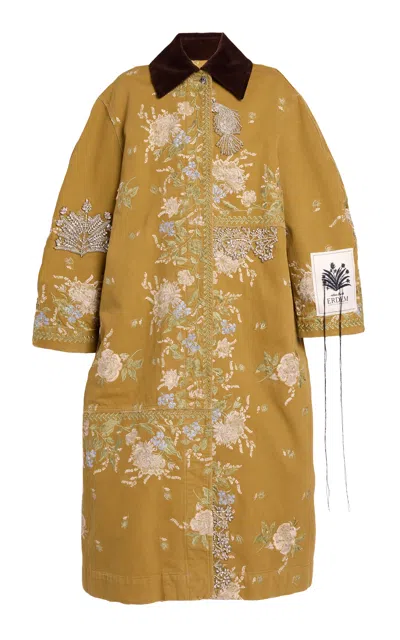Erdem Embroidered Denim Coat In Brown
