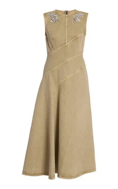 Erdem Embroidered Denim Maxi Dress In Brown