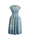 Erdem Embroidered Denim Short Sleeve Midi Dress In Multi