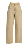 Erdem Embroidered Denim Wide-leg Jeans In Brown