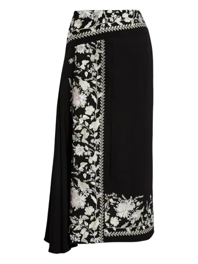 Erdem Embroidered-detail Draped Midi Skirt In Black