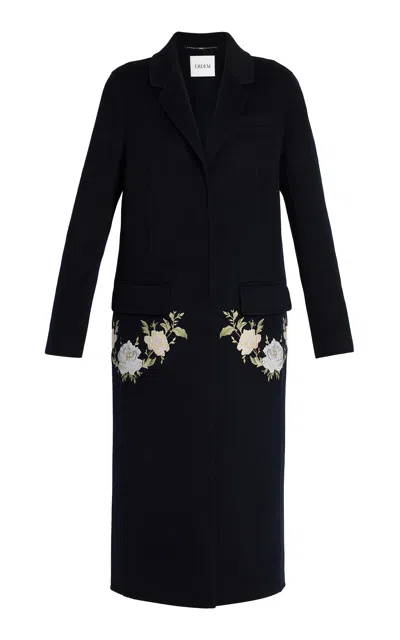 Erdem Embroidered Double-face Wool Coat In Blue