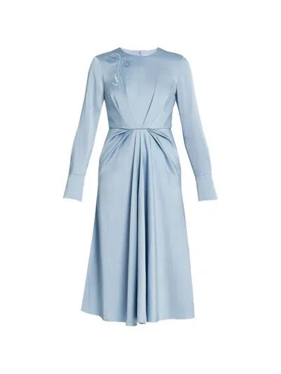 Erdem Embroidered Draped Long-sleeved Midi Dress In Multi