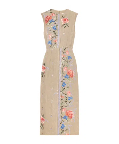 Erdem Embroidered Dress In Brown