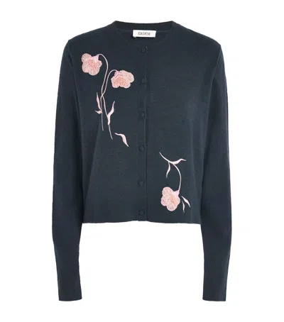 Erdem Embroidered Fitted Cardigan In Blue