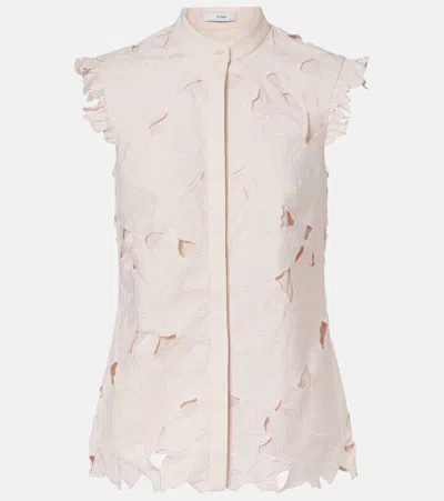 Erdem Embroidered Floral Cotton-blend Top In Gray