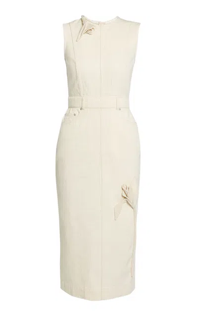 Erdem Embroidered Fluted Cotton Midi Dress In Neutral