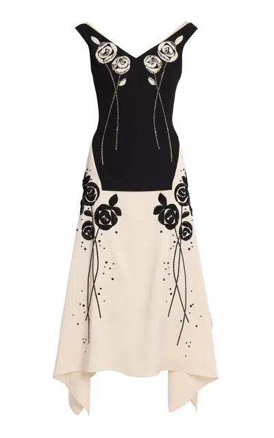 Erdem Embroidered Grain De Poudre Midi Dress In Black