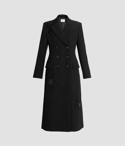 Erdem Embroidered Grain De Poudre Tailored Coat In Black