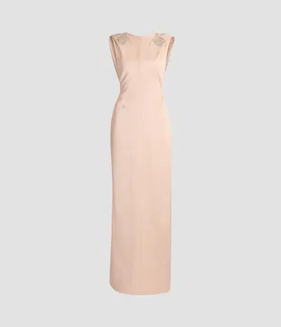 Erdem Embroidered Heavy Satin Sleeveless Draped Gown In Pink