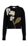 Erdem Embroidered Knit Merino Wool Sweater In Black