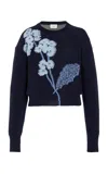 Erdem Embroidered Knit Merino Wool Sweater In Navy