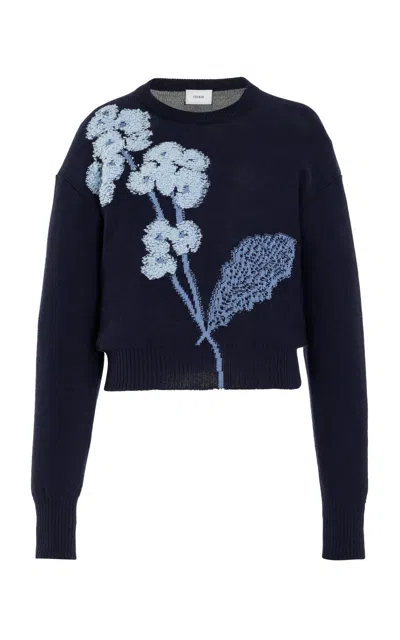 Erdem Embroidered Knit Merino Wool Sweater In Blue