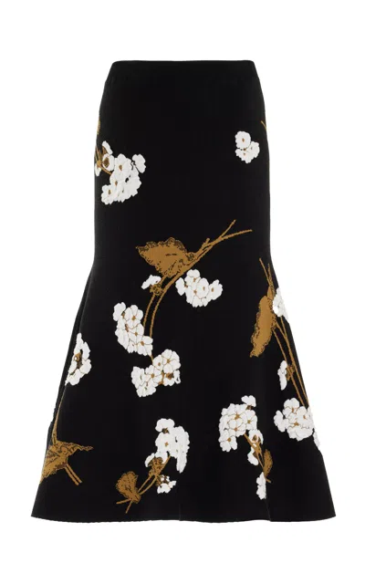 Erdem Embroidered Knit Midi Skirt In Schwarz
