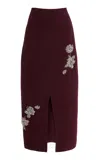 Erdem Embroidered Knit Midi Skirt In Burgundy