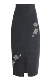 Erdem Embroidered Knit Midi Skirt In Grey