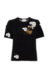 Erdem Embroidered Knit Top In Elena Garden Black