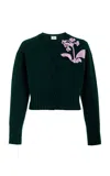Erdem Embroidered Knit Wool Cardigan In Dark Green