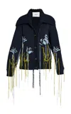 Erdem Embroidered Knit Wool-cotton Jacket In Blue