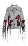 Erdem Embroidered Knit Wool-cotton Jacket In Gray