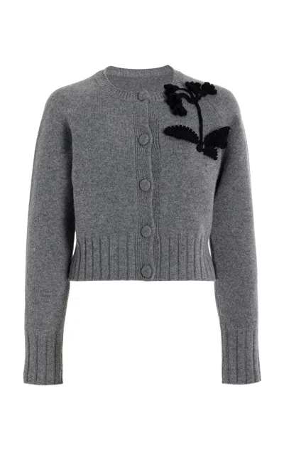 Erdem Embroidered Knit Wool Sweater In Grey + Black