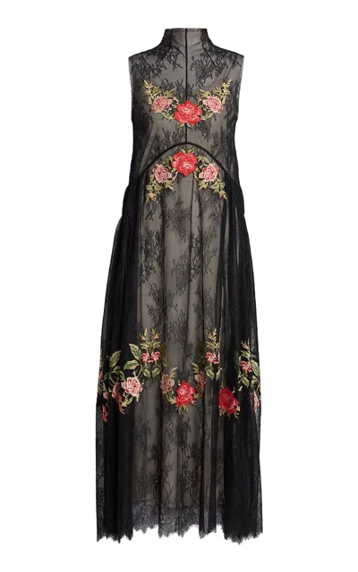 Erdem Embroidered Lace Maxi Dress In Black