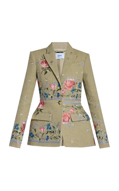 Erdem Embroidered Linen Blazer In Multi
