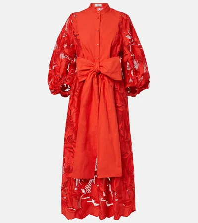Erdem Floral Cutwork Midi Dress In Orange