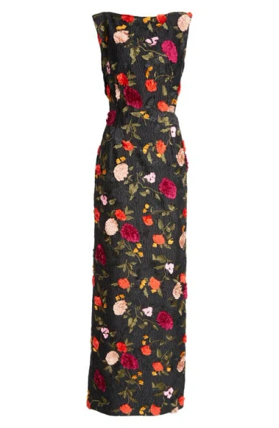 Erdem Embroidered Metallic Floral Jacquard Gown In Black