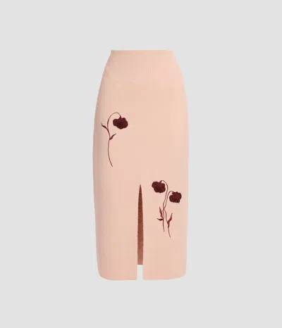 Erdem Embroidered Midi Pencil Knit Skirt In Multi