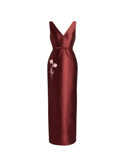Erdem Embroidered Mikado Gown In Red