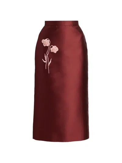 Erdem Mikado Embroidered Pencil Gown In Burgundy