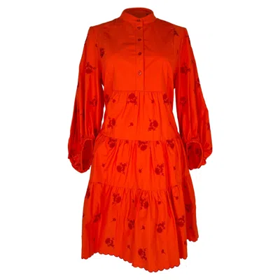 Pre-owned Erdem Embroidered Mini Tiered Dress In Orange Cotton
