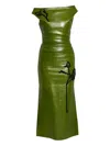 Erdem Embroidered Off-shoulder Leather Midi Dress In Green