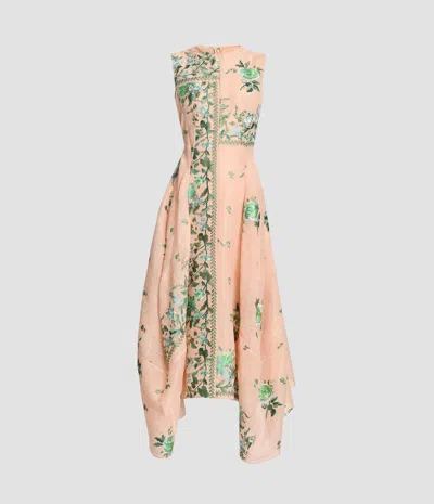 Erdem Embroidered Organza Draped Midi Dress In Gold