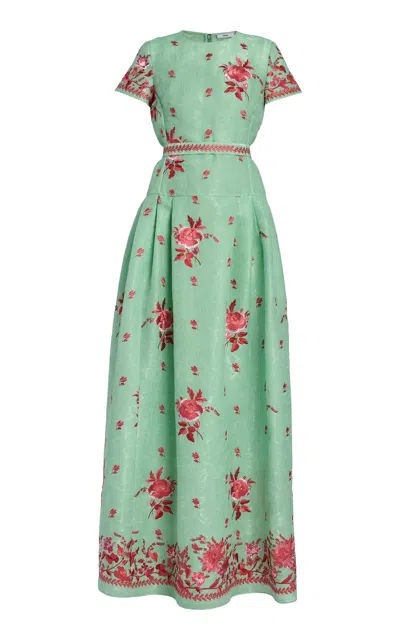 Erdem Embroidered Organza Gown In Blue