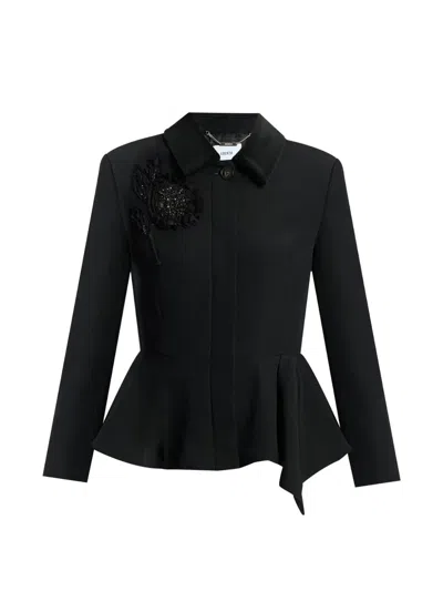 Erdem Embroidered Grain De Poudre Peplum Jacket In Multi