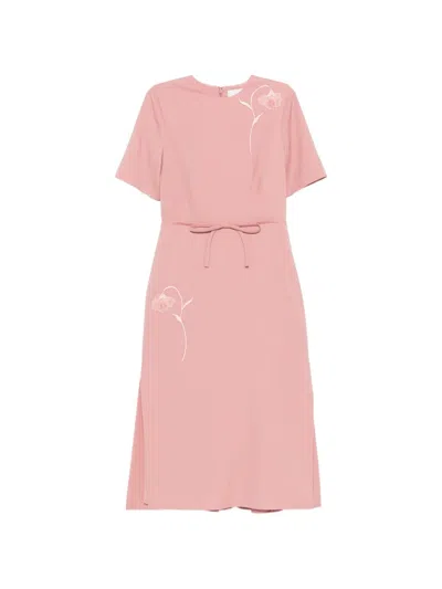 Erdem Embroidered Pleated Midi Dress In Pink