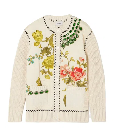 Erdem Embroidered Ribbed Cardigan In White