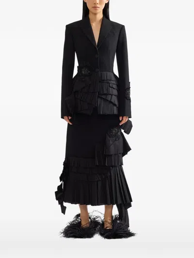 Erdem Embroidered Ruffled Blazer In Black