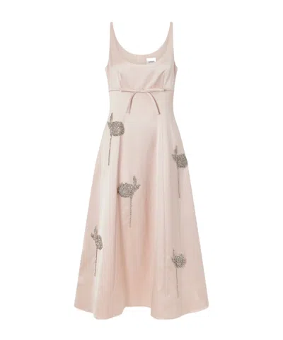 Erdem Embroidered Satin Midi Dress In White