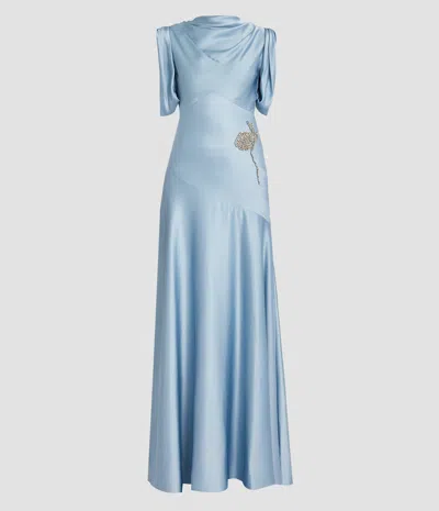 Erdem Embroidered Satin Sleeveless Gown In Blue