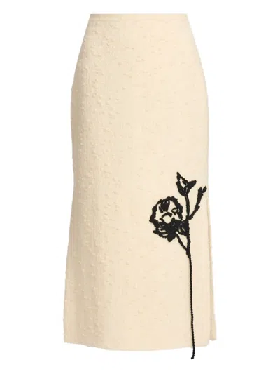 Erdem Embroidered Side-split Skirt In Neutral