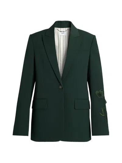 Erdem Embroidered Single-breasted Blazer In Green