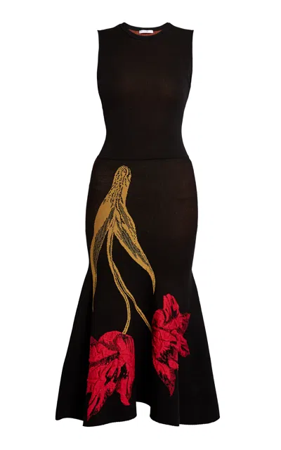 Erdem Embroidered Sleeveless Midi Dress In Black