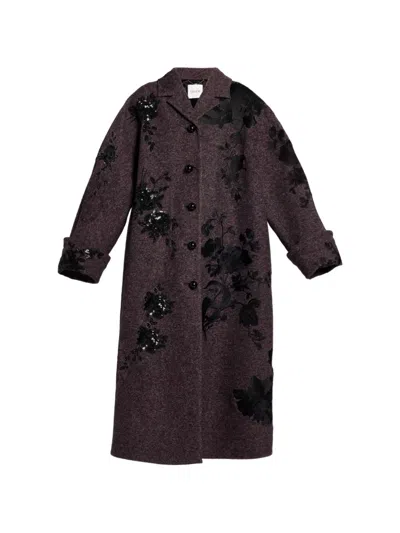 Erdem Embroidered Speckled Coat In Purple
