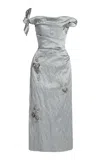 Erdem Embroidered Textured Satin Maxi Dress In Animal Print