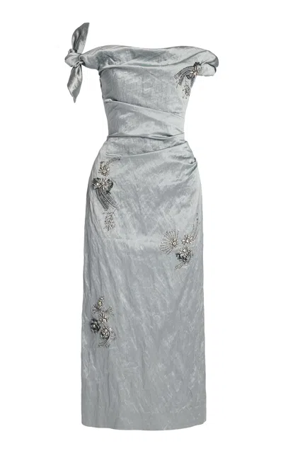 Erdem Embroidered Textured Satin Maxi Dress In Animal Print